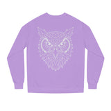 Gray owl sweatshirt from the Geometric Animal Series featuring "See Everything. Say Nothing." print, by Printify.