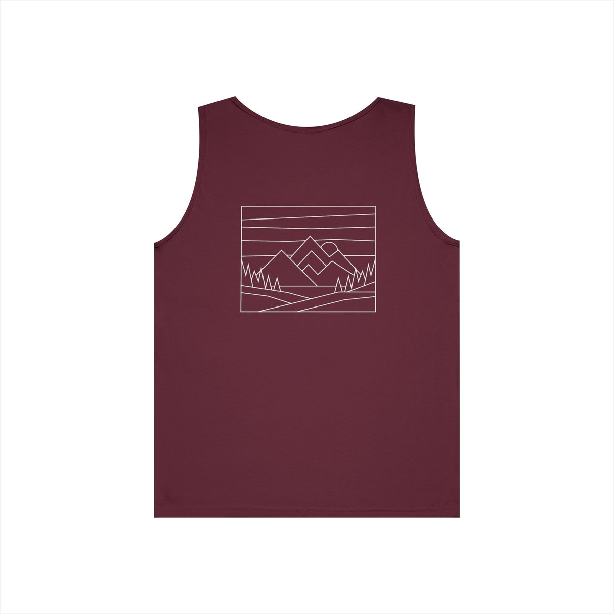 Printify Mountain Tank Top from the Nature Series featuring a rugged mountain design on lightweight, comfortable sleeveless shirt.