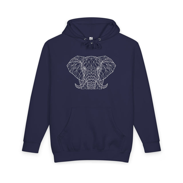 Gray elephant hoodie from the Geometric Animal Series by Printify, featuring a soft fabric and bold animal design.