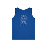 N. Tesla Tank Top from Visionaries Series by Printify featuring energy, frequency, and vibration quote on a sleeveless top.