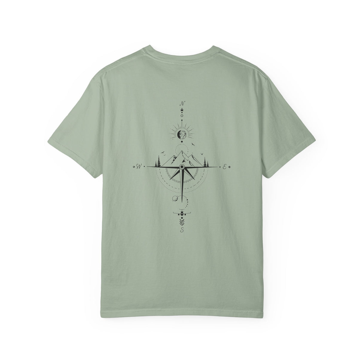 Black Compass Tee T-shirt from Printify's Nature Series featuring "True North Is Within" text and compass design.