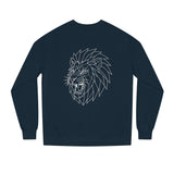 Gray Lion Sweatshirt from Printify's Geometric Animal Series featuring the phrase "King Is a Standard. Not a Title."