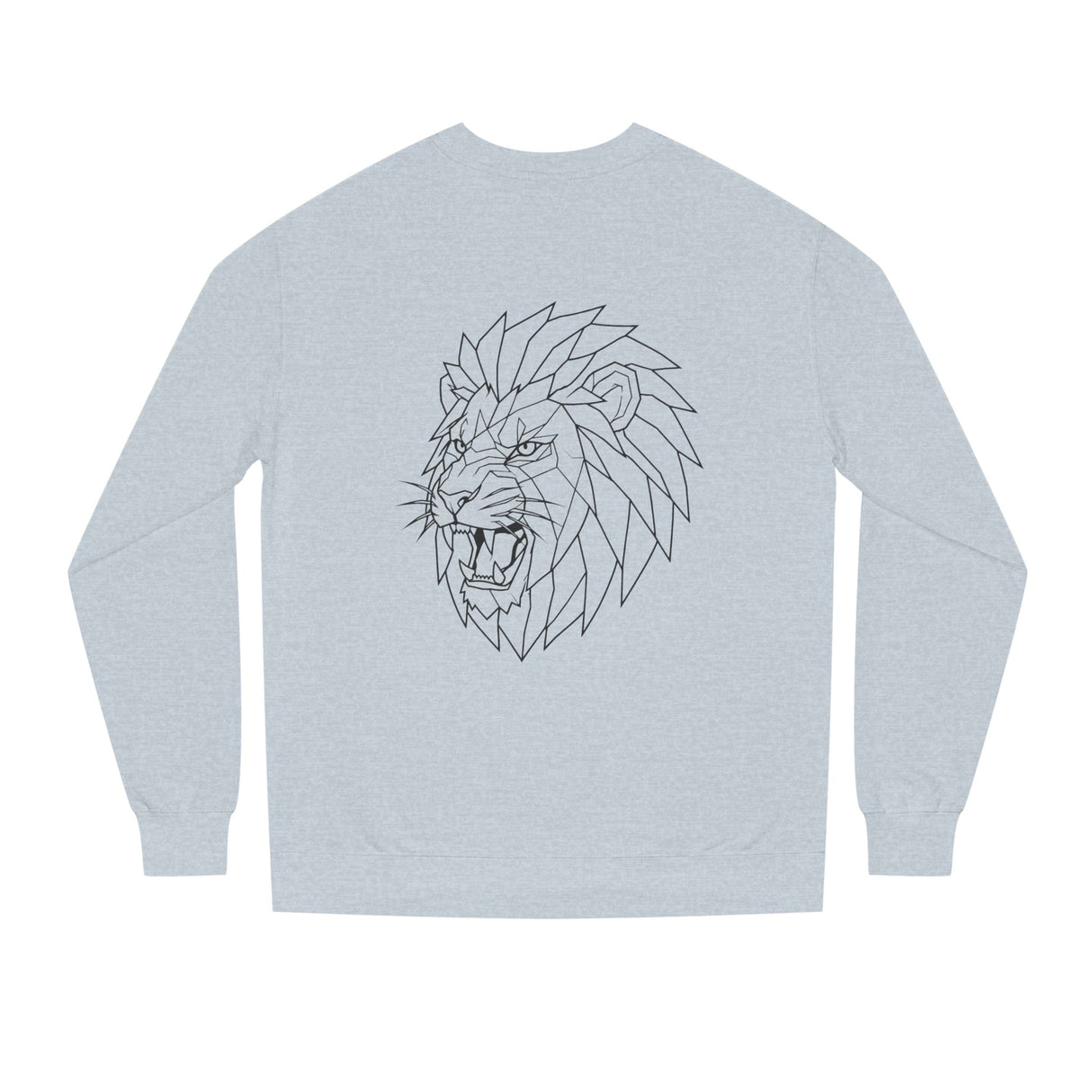 Gray lion sweatshirt from Printify's geometric animal series featuring the phrase "King Is a Standard. Not a Title."