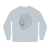 Gray lion sweatshirt from Printify's geometric animal series featuring the phrase "King Is a Standard. Not a Title."