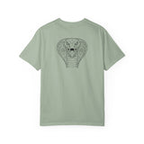 Cobra Tee T-shirt featuring geometric animal design with the phrase "Patience is the Deadliest Weapon," by Printify.