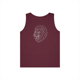 Gray Lion Tank Top from Printify's Geometric Animal Series featuring the slogan "King Is a Standard. Not a Title."