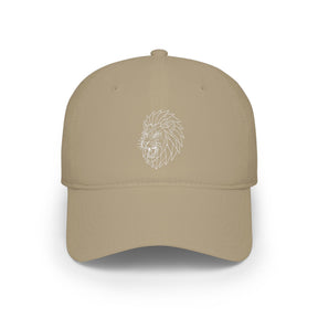 Lion-themed geometric baseball cap by Printify featuring the quote "King Is a Standard. Not a Title." in a stylish design.