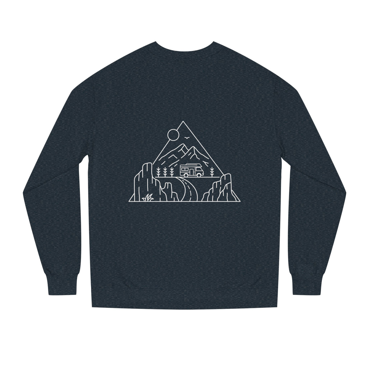 Printify Road Trip Sweatshirt from the Nature Series featuring the quote "Nowhere to Be. Everywhere to Go" on a cozy, casual sweatshirt.