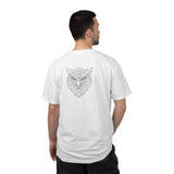 Black eagle graphic T-shirt from Printify's geometric animal series with "Rise Above Everything" design on front.