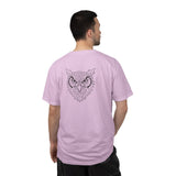 Gray owl graphic T-shirt from Printify with geometric animal design and the quote "See Everything. Say Nothing."