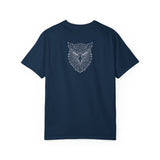 Gray Eagle Graphic T-shirt from Printify featuring geometric animal design and the message "Rise Above Everything."