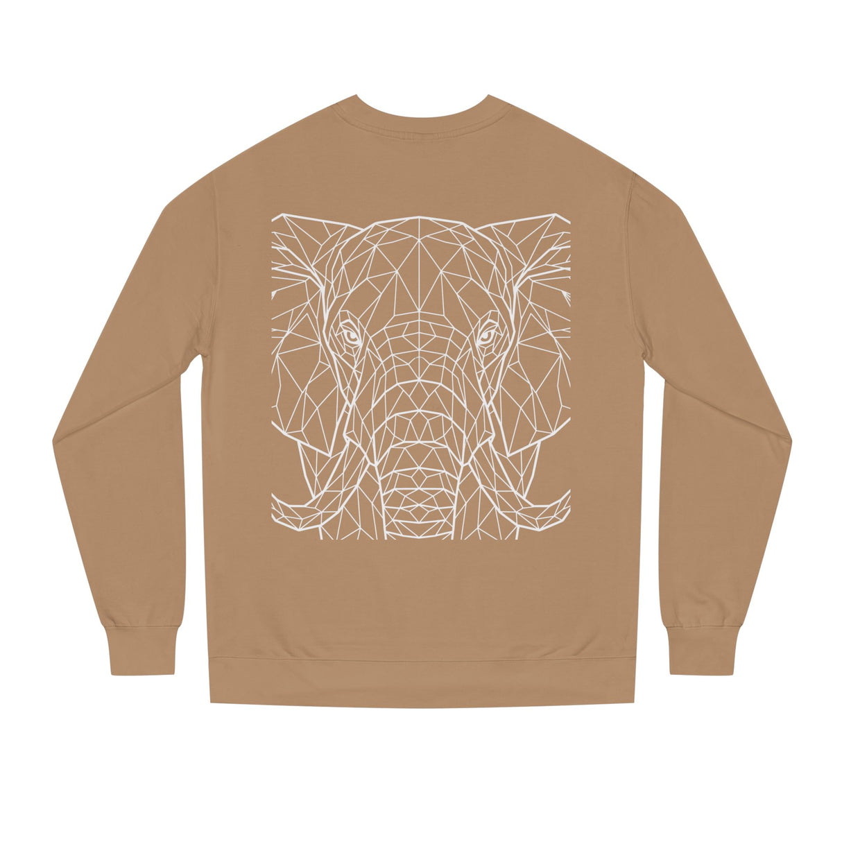 Gray elephant sweatshirt from Printify with geometric design and the phrase "Thick Skin. Soft Heart." on the front.