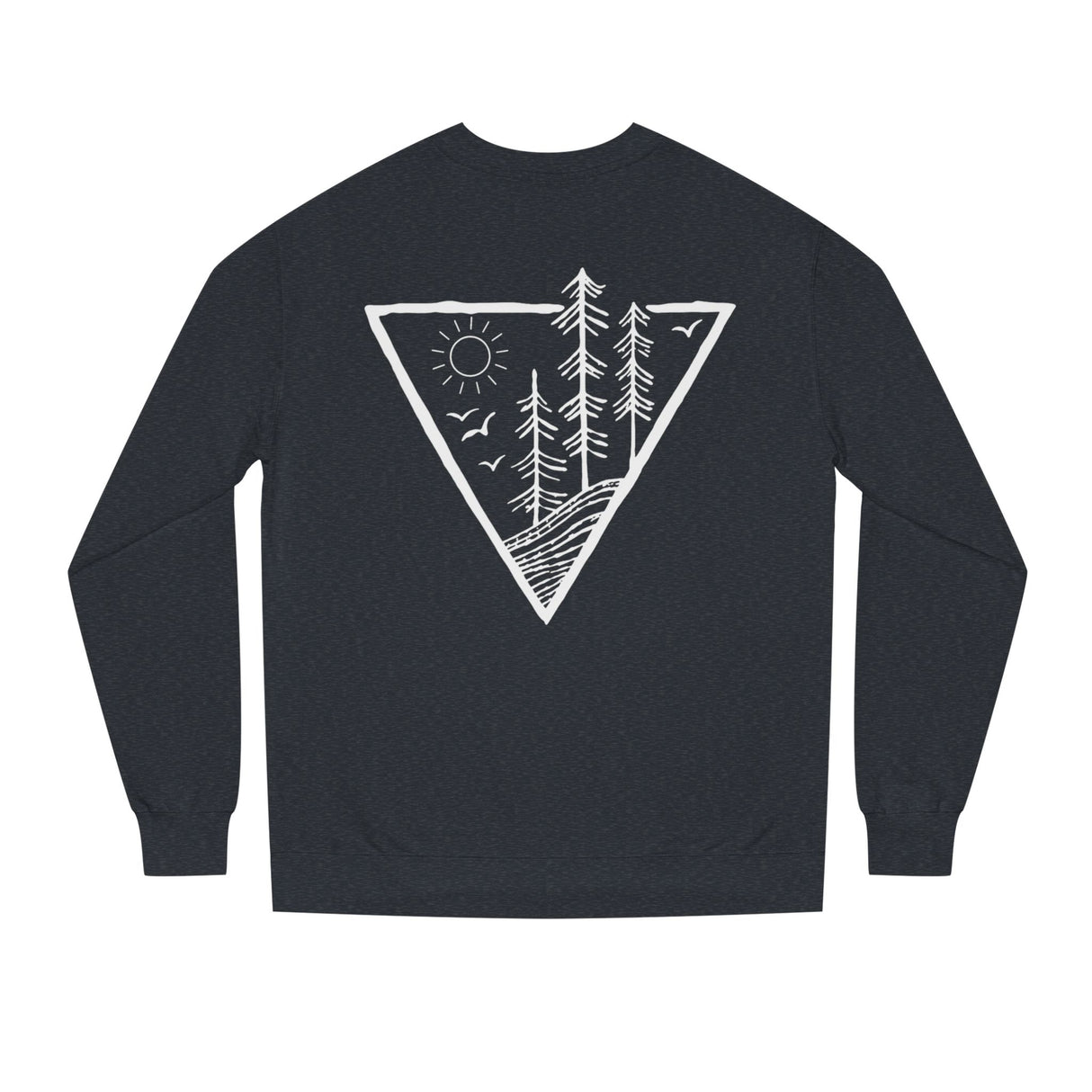 Forest Sweatshirt from Printify's Nature Series featuring "Deep Roots. High Rise." with a nature-inspired design on a cozy sweatshirt.