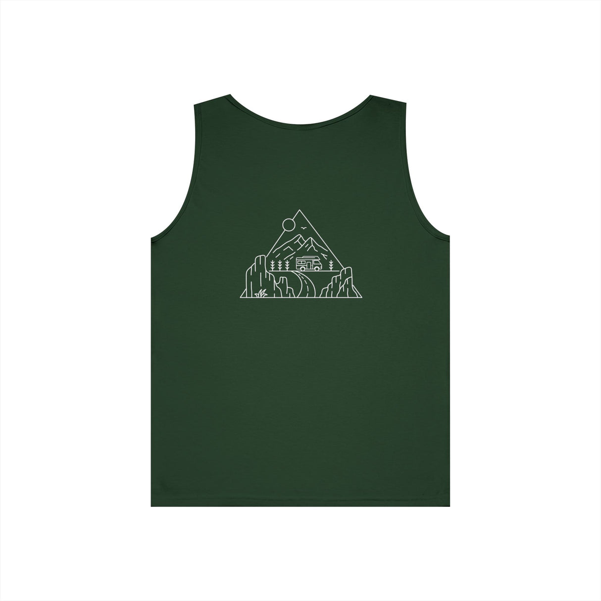 Printify Road Trip Tank Top from the Nature Series with "Nowhere to Be. Everywhere to Go." slogan, featuring a casual sleeveless design.