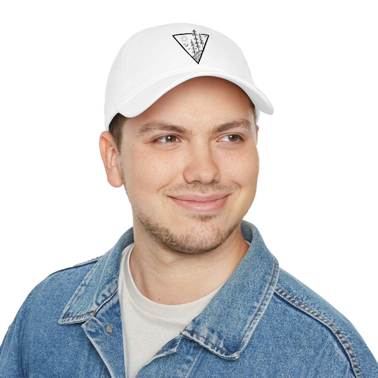 Forest-themed baseball cap from the Nature Series by Printify featuring "Deep Roots. High Rise." embroidered on a high-rise hat.