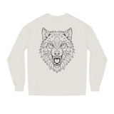 Gray Wolf Sweatshirt with "Hunt Alone. Win Together." quote from the Geometric Animal Series by Printify, featuring a wolf graphic.