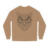 Gray owl sweatshirt from Printify's geometric animal series featuring "See Everything. Say Nothing." text on the front.