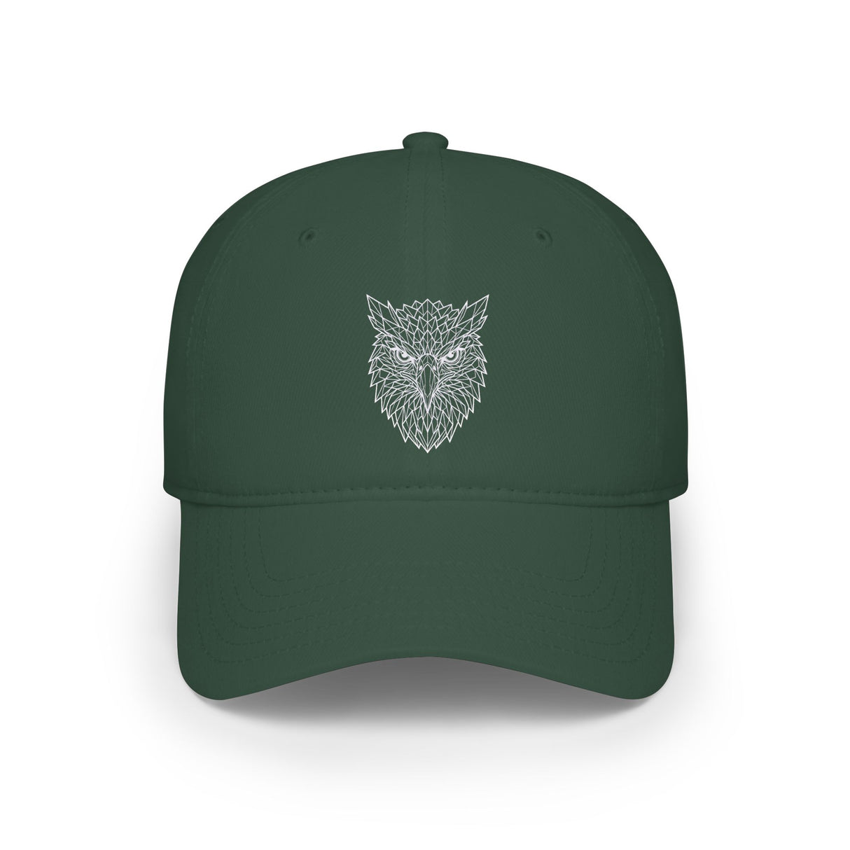 Eagle baseball cap from Printify's Geometric Animal Series featuring a stylized eagle design on a black hat.
