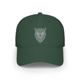 Eagle baseball cap from Printify's Geometric Animal Series featuring a stylized eagle design on a black hat.