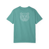 Gray Bear Tee from Printify's Geometric Animal Series featuring the phrase "Unbothered. Unmoved. Undefeated."