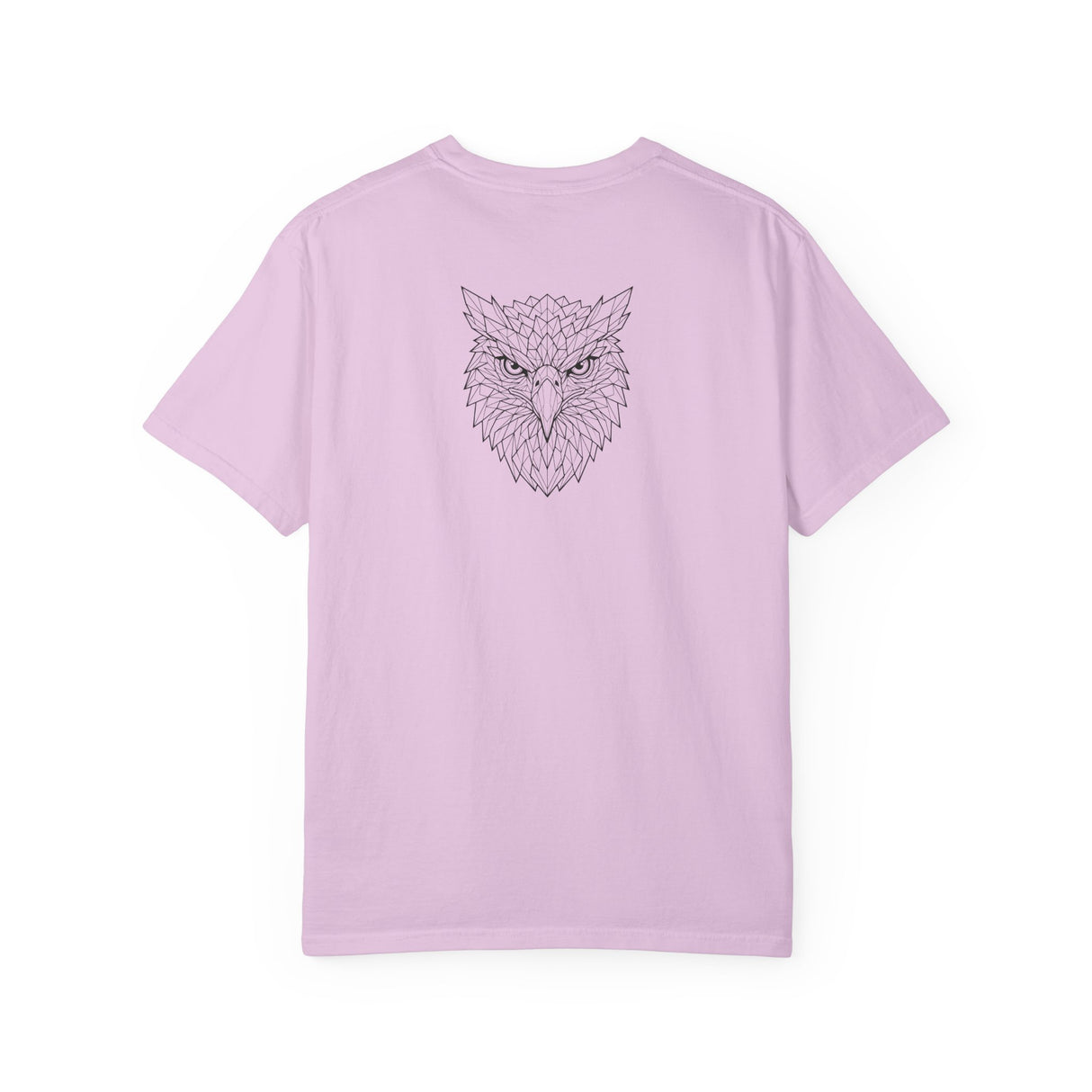 Black Eagle Graphic Tee by Printify featuring a geometric eagle design and the phrase "Rise Above Everything."