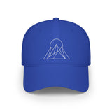 Peak Baseball Cap from the Nature Series by Printify, featuring a "Built to Rise" design in a classic hat style.