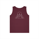 Peak Tank Top from the Nature Series by Printify, featuring a comfortable fit and "Built to Rise" design on soft fabric.