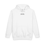 White hoodie with text on a white background