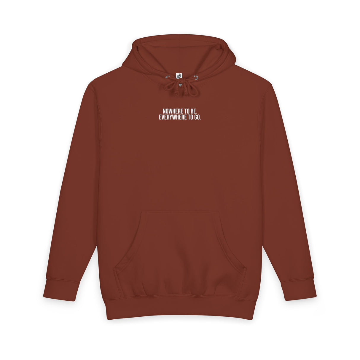 Gray Road Trip Hoodie from the Nature Series featuring the phrase "Nowhere to Be. Everywhere to Go." by Printify.