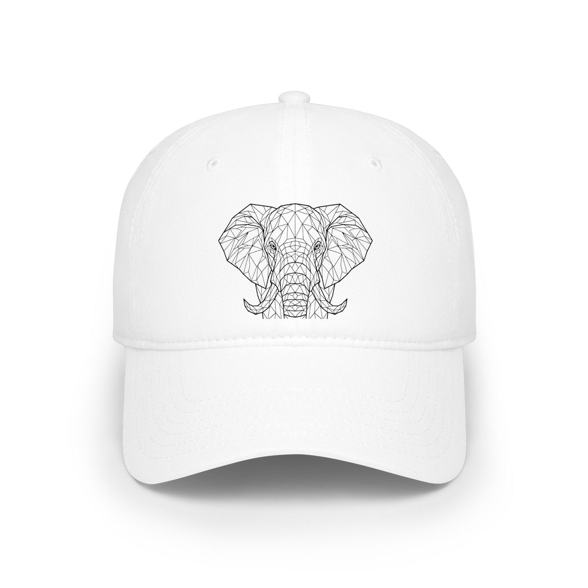 Elephant-shaped baseball cap from the Geometric Animal Series by Printify, featuring a bold elephant graphic and soft fabric.