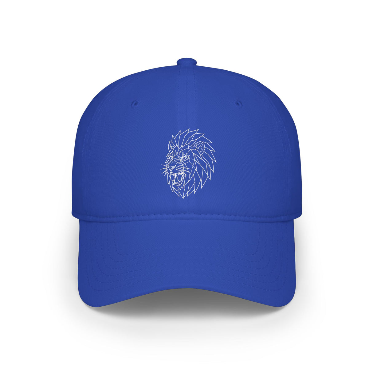 Printify Lion Baseball Cap featuring geometric lion design and the quote "King Is a Standard. Not a Title." on a casual hat.