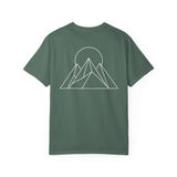 Light gray Peak Tee T-shirt from Printify's Nature Series with "Built to Rise" slogan, casual fit, and soft fabric.