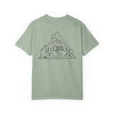 Black Road Trip T-Shirt from Printify's Nature Series featuring the quote "Nowhere to Be. Everywhere to Go." displayed on the front.