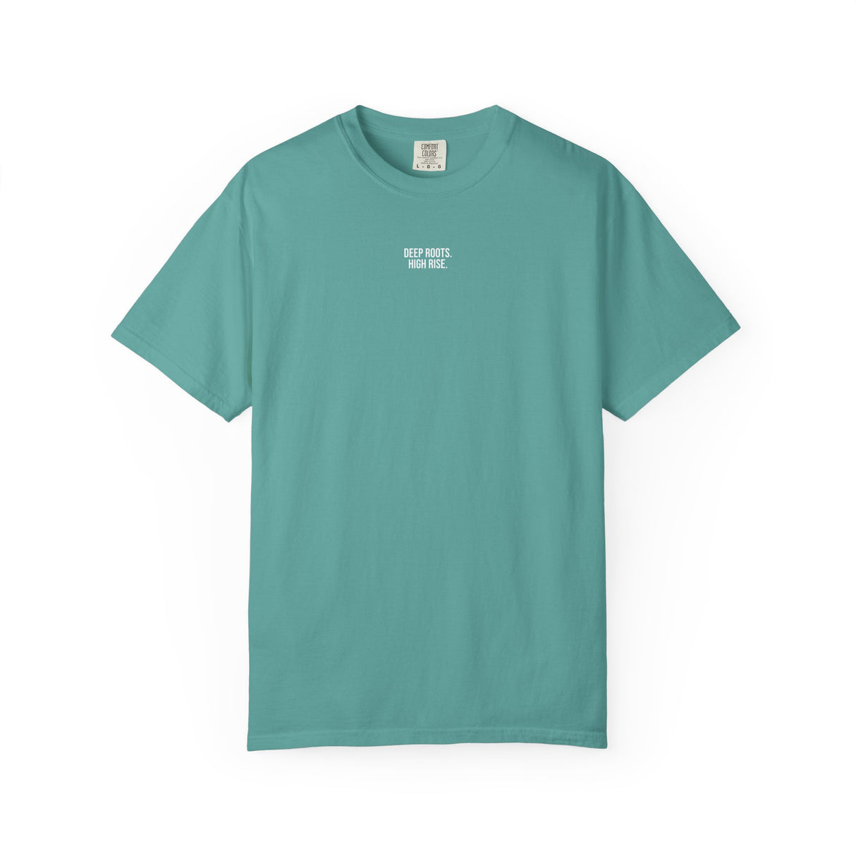 Forest Tee T-shirt from Printify's Nature Series featuring a design with deep roots and high rise imagery.