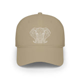 Printify elephant baseball cap from the Geometric Animal Series featuring a soft-hearted elephant design and adjustable brim.
