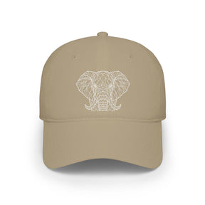 Printify elephant baseball cap from the Geometric Animal Series featuring a soft-hearted elephant design and adjustable brim.
