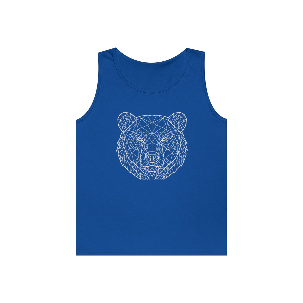 Gray bear tank top from the Geometric Animal Series by Printify, featuring the words "Unbothered. Unmoved. Undefeated."
