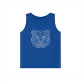 Gray bear tank top from the Geometric Animal Series by Printify, featuring the words "Unbothered. Unmoved. Undefeated."