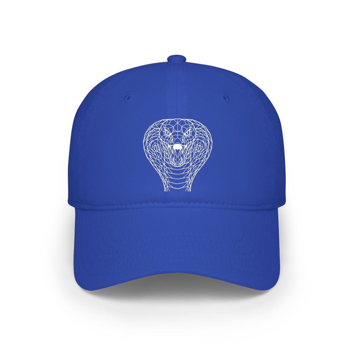Cobra Baseball Cap by Printify featuring geometric animal design and the phrase "Patience is the Deadliest Weapon" in a stylish hat.