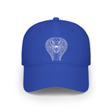 Cobra Baseball Cap by Printify featuring geometric animal design and the phrase "Patience is the Deadliest Weapon" in a stylish hat.