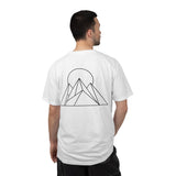 Printify Peak Tee T-shirt from the Nature Series featuring "Built to Rise" slogan, with a natural landscape design on the front.