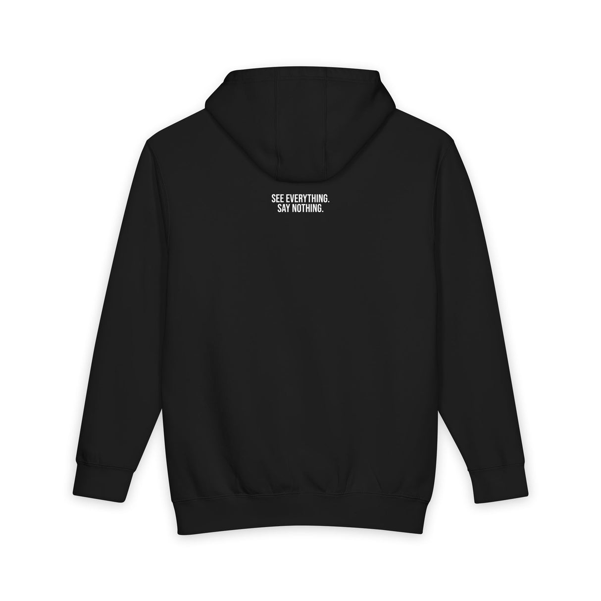 Gray owl hoodie from the Geometric Animal Series featuring an owl design and the quote "See Everything. Say Nothing."