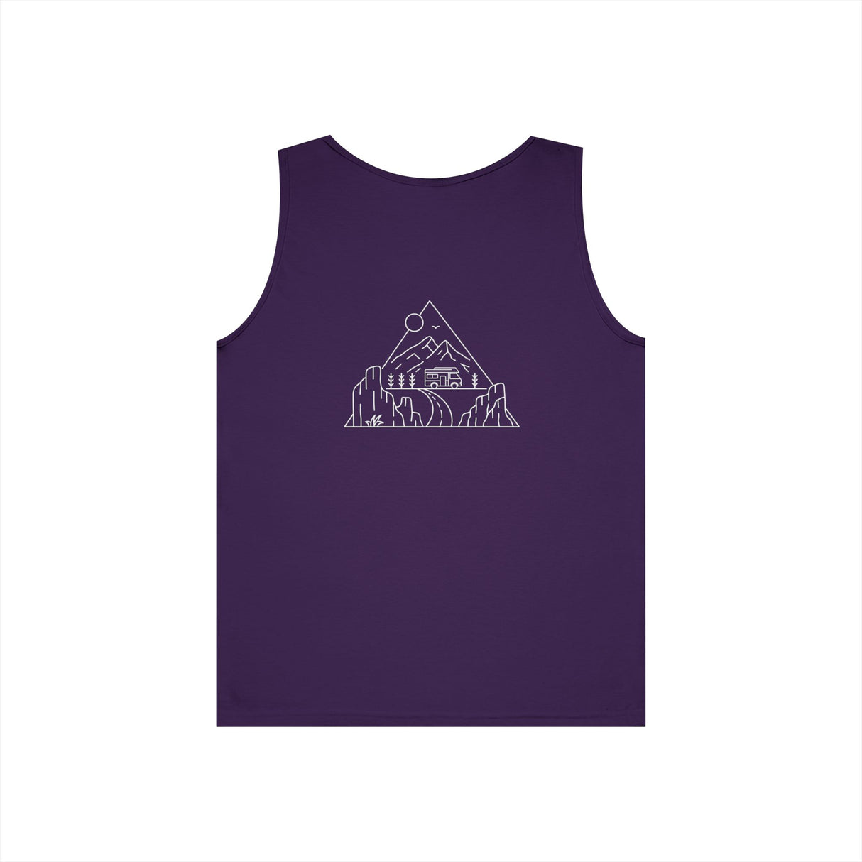 Printify Road Trip Tank Top from the Nature Series featuring the quote "Nowhere to Be. Everywhere to Go." on a casual sleeveless shirt.