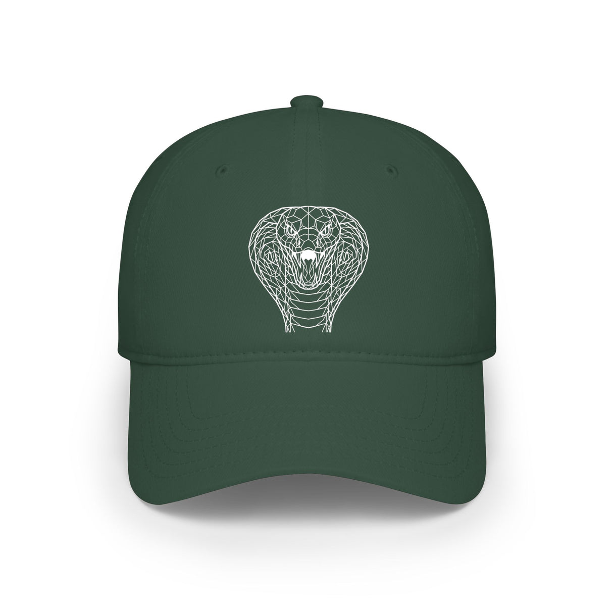 Cobra baseball cap featuring geometric animal design and the quote "Patience is the Deadliest Weapon" in stylish hat style.