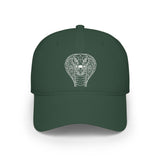 Cobra baseball cap featuring geometric animal design and the quote "Patience is the Deadliest Weapon" in stylish hat style.