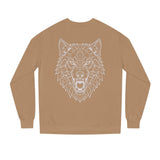 Gray Wolf Sweatshirt by Printify featuring geometric wolf design and the quote "Hunt Alone. Win Together." on the front.