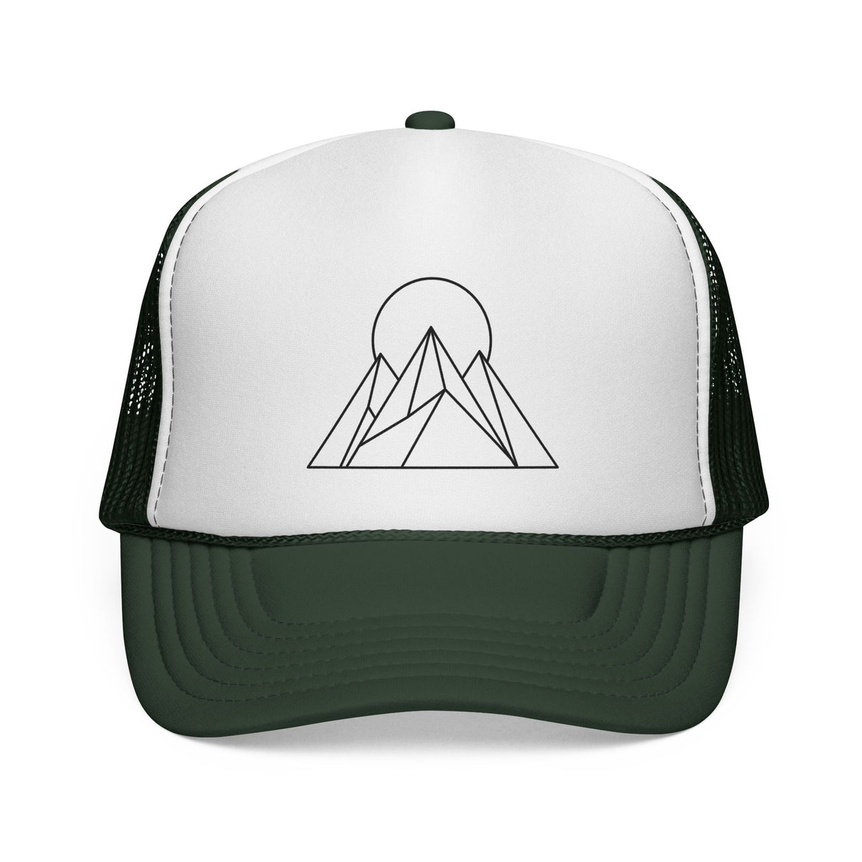 Printify Peak Trucker Hat from the Nature Series featuring "Built to Rise" slogan and adjustable mesh back.
