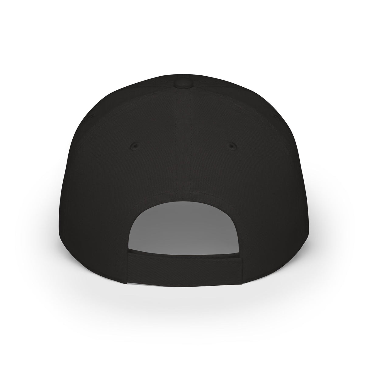 Black Peak Baseball Cap from the Nature Series by Printify, featuring a "Built to Rise" design and adjustable strap.