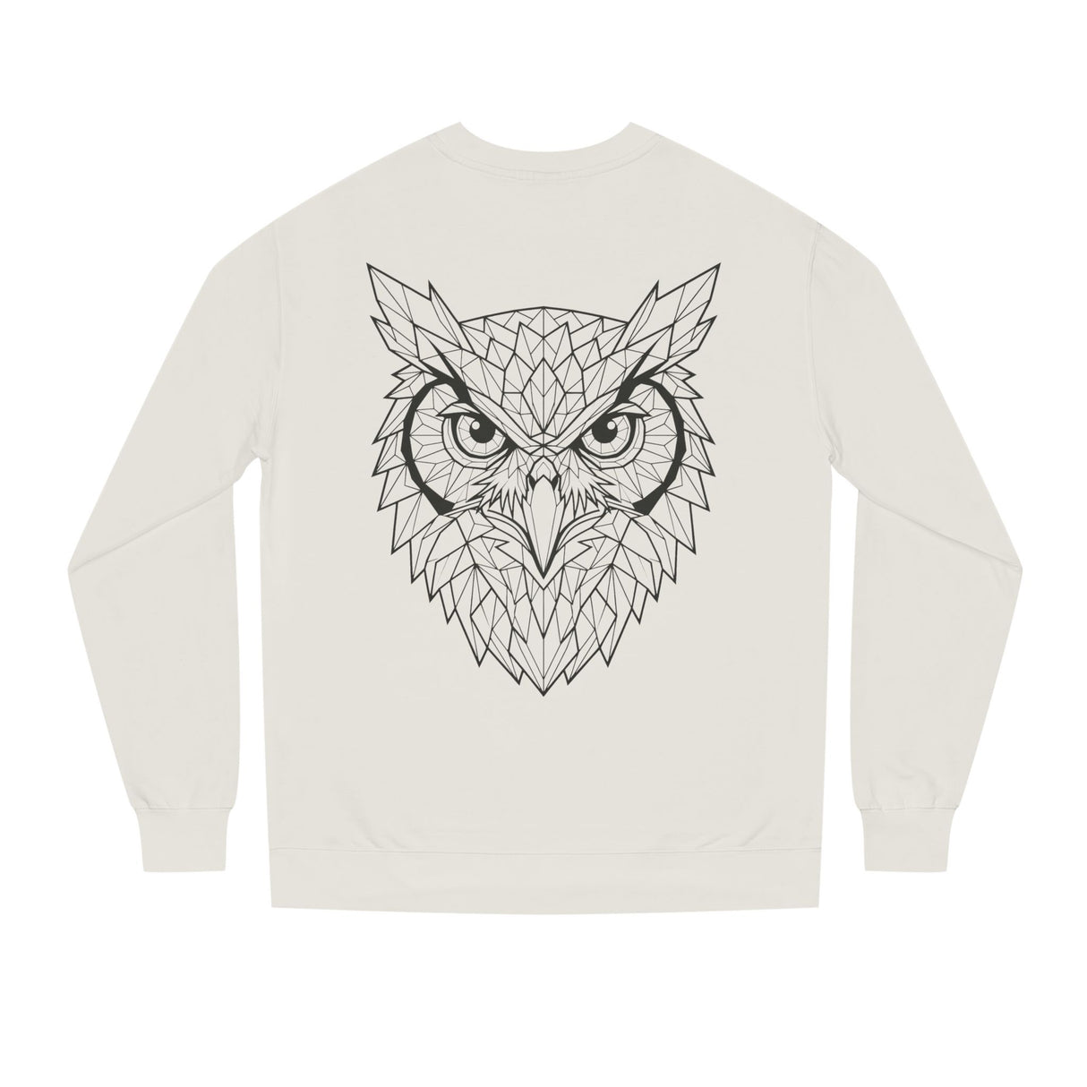 Gray owl sweatshirt from the Geometric Animal Series featuring the phrase "See Everything. Say Nothing." by Printify.