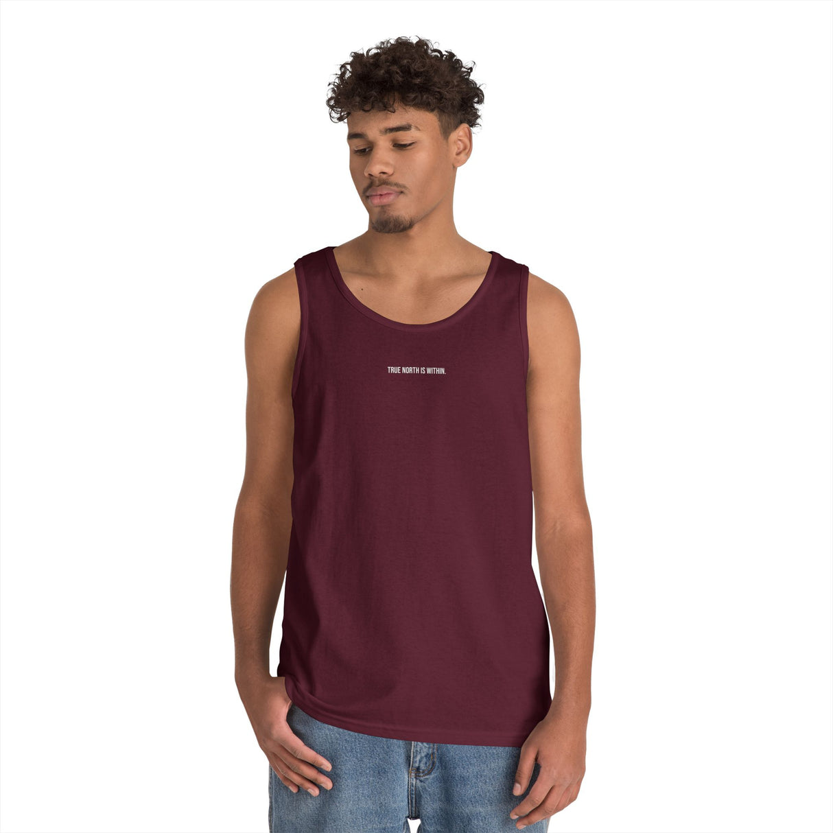 Printify Compass Tank Top from the Nature Series featuring "True North Is Within" slogan, casual sleeveless top for outdoor enthusiasts.
